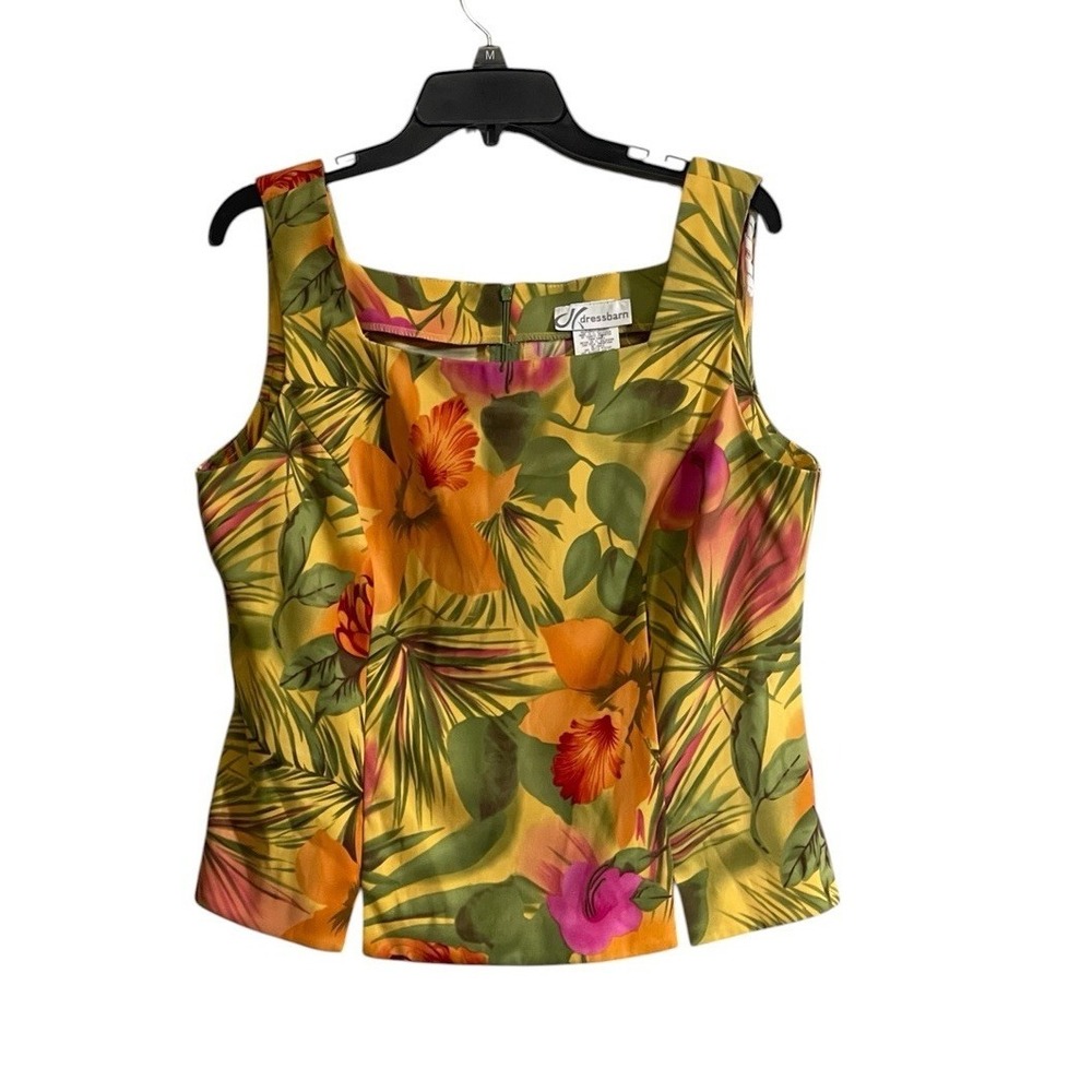 Vtg Dressbarn Sz 14 Sleeveless Tank Blouse Tropical Resort Vibrant Hawaiian - Picture 1 of 6